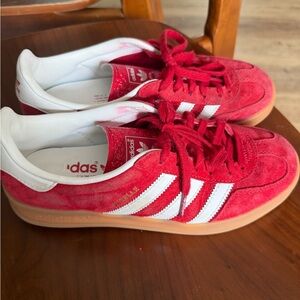 Adidas Red and White Suede Sneakers